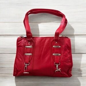 Bold Red Structured Shoulder Bag with Silver Hardware